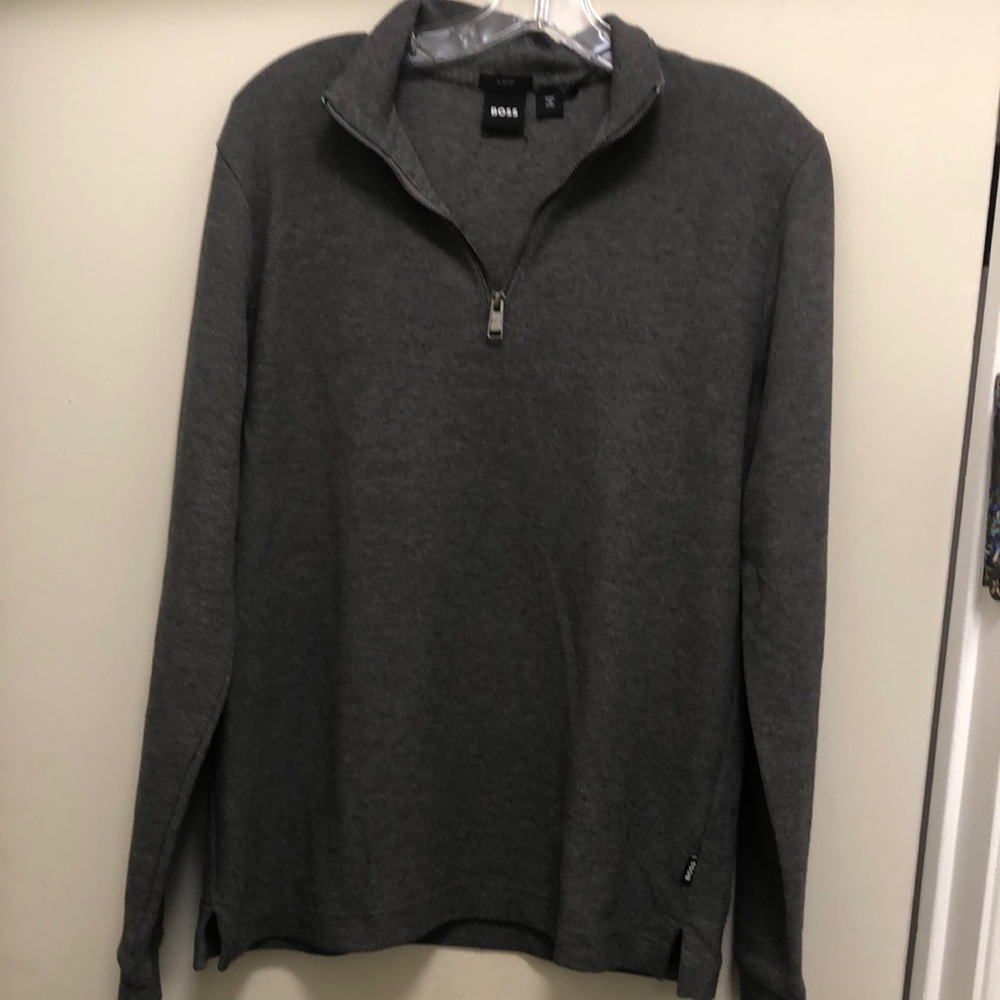 Boss Gray Zip Up Sweater Knit Casual